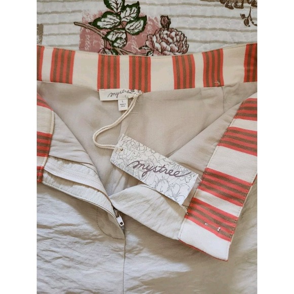 Mystree Women's Rayon Blend Chino Shorts Beige and Orange with Pockets Size L - Picture 10 of 11